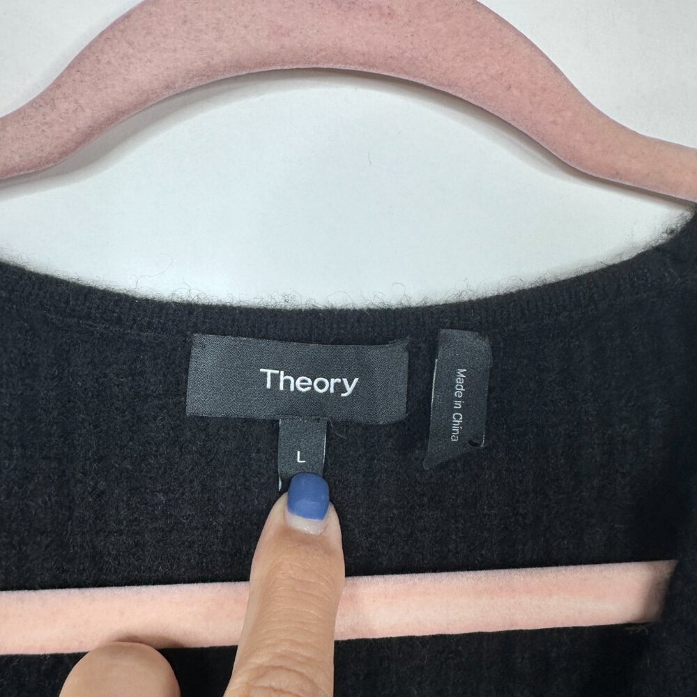 Theory V-Neck Ribbed Cuff Pullover Soft Cashmere Sweater Black Large #A1118 - Picture 8 of 10